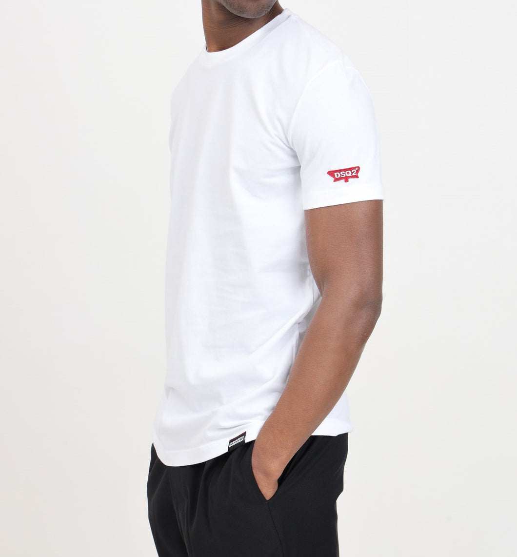 DSQUARED2 T-shirt bianca da uomo con patch logo in rosso
