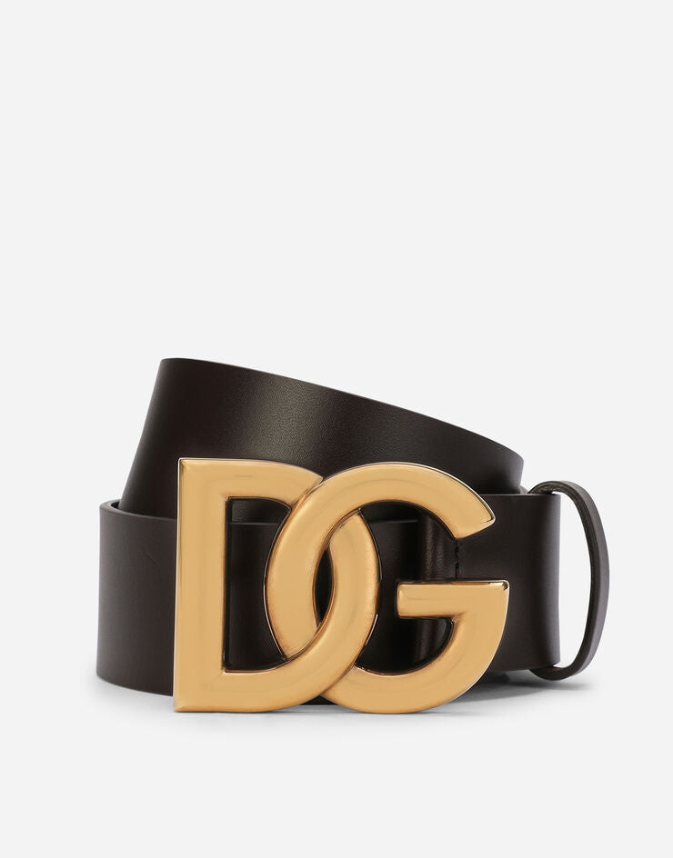 DOLCE & GABBANA Cintura in cuoio lux con fibbia logo DG incrociato